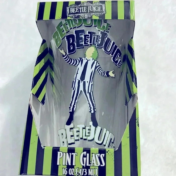 NEW Beetle Juice Pint Glass Cup Halloween Spooky Decor 16oz - Picture 2 of 11